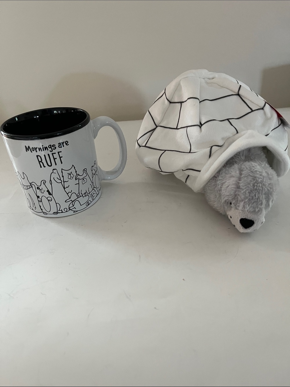 Mornings Are Ruff Black & White Dog Mug  plus Hide n Seek Dog Toy